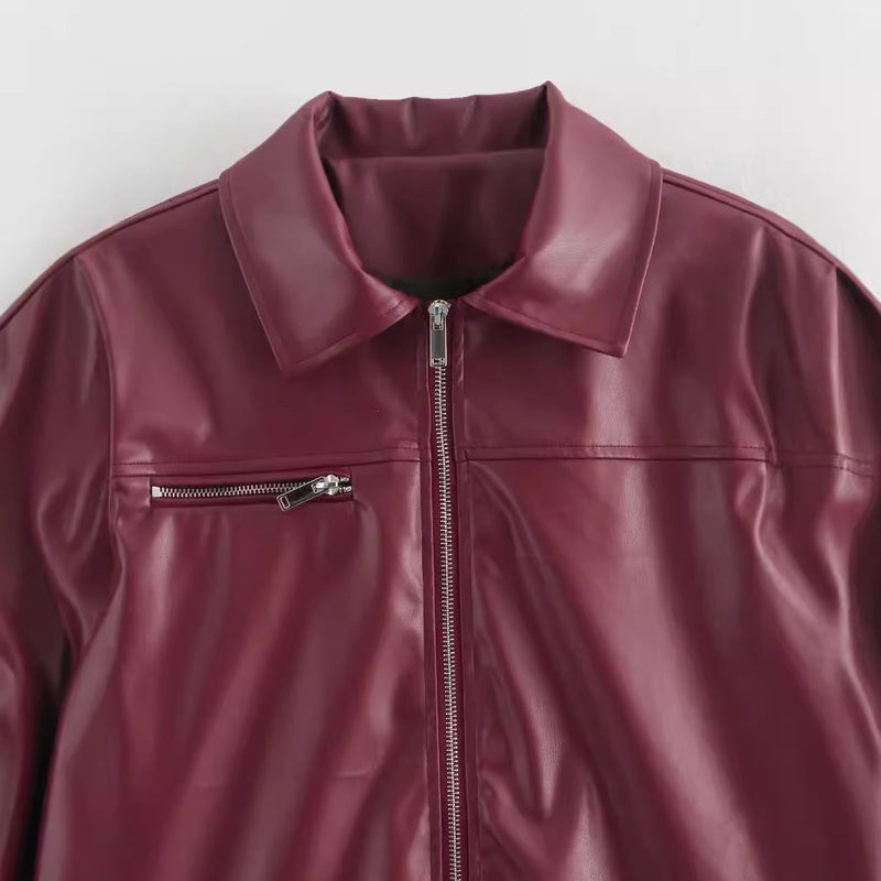 Isabella Folded Leather Zip Jacket