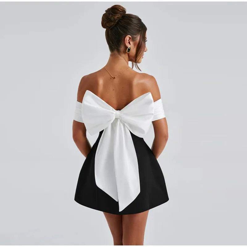 Bow Black and White Contrast Dress