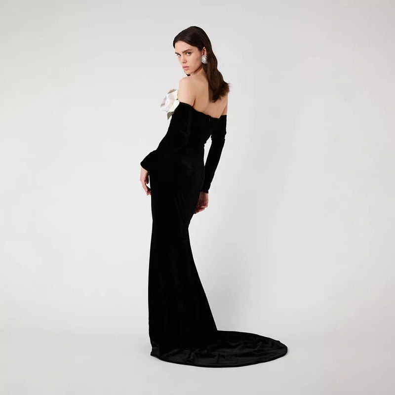 Celine Black Velvet Fishtail Gown